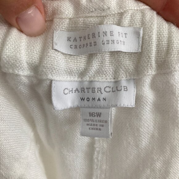 Charter Club 100% Linen White Cropped Pants Katherine Fit Beach Coast Size 16W - Picture 8 of 9